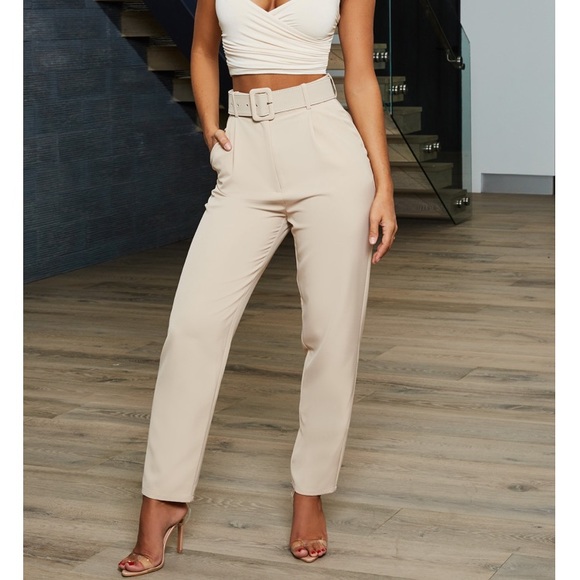 Oh Polly Pants & Jumpsuits | Oh Polly Belted High Waisted Trousers Uk Size 4 | Poshmark